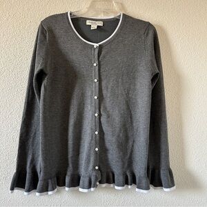 MELROSE CHIC Cardigan Pearl Button Up Flare Trimming Women’s Medium Gray Girlie